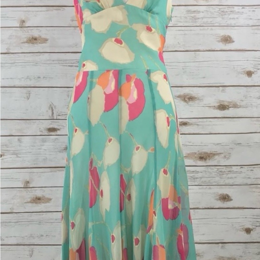 BCBGMaxAzria Teal and Pink Midi Dress